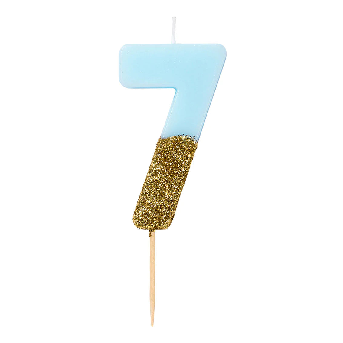 Zahlenkerze "7" Blau mit goldenem Glitter