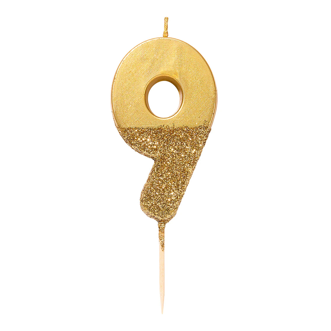 Zahlenkerze "9" Gold mit Goldglitter