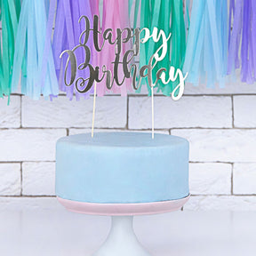 Cake Topper "Happy Birthday" Silber