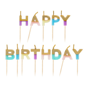 Kerzen "Happy Birthday" Pastellfarben mit Gold