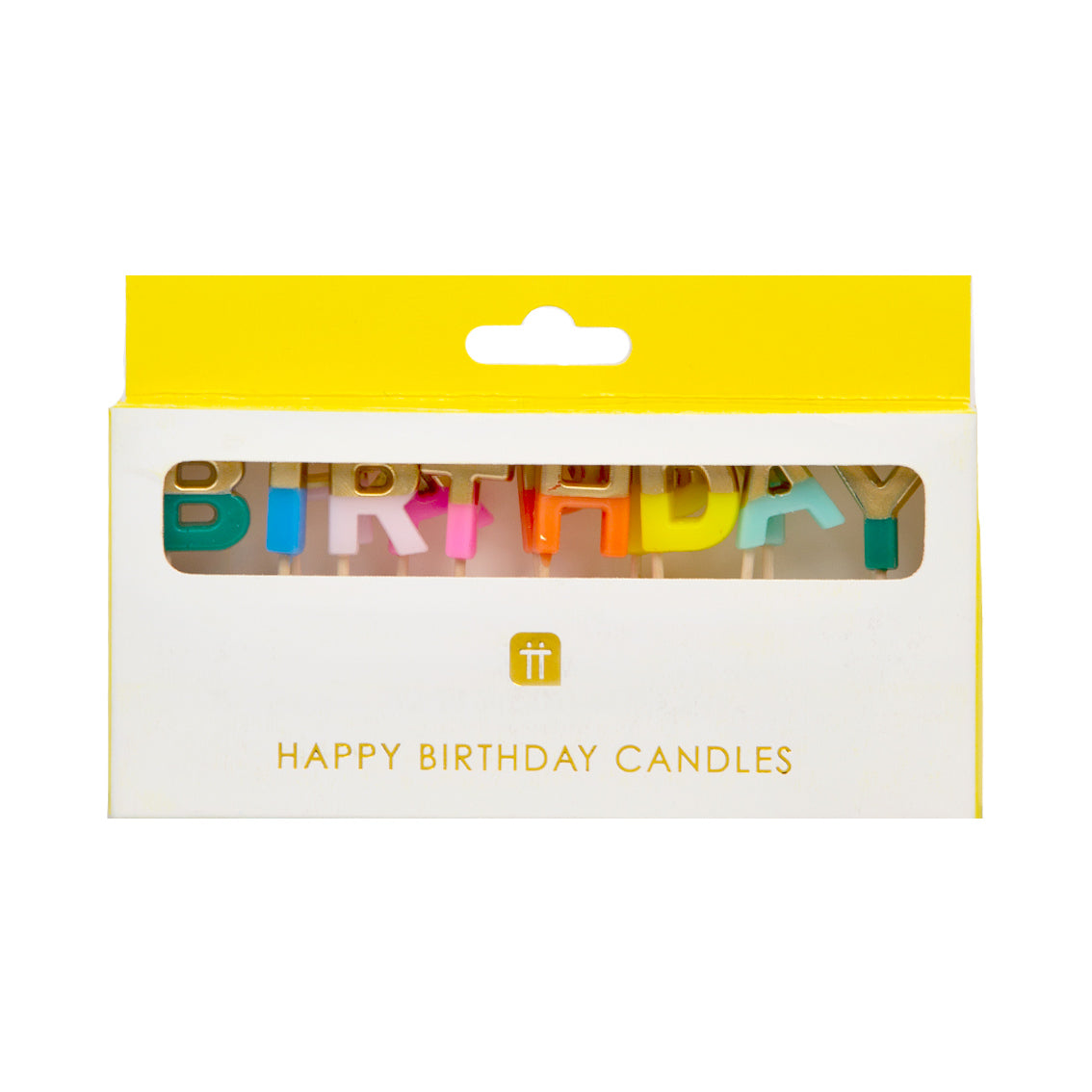 Kerzen "Happy Birthday" Regenbogenfarben mit Gold