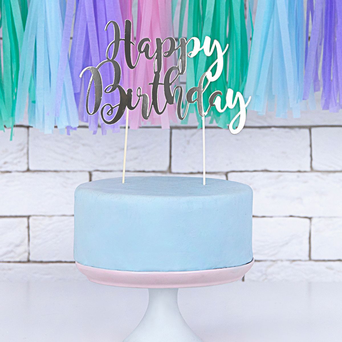 Cake Topper "Happy Birthday" Silber